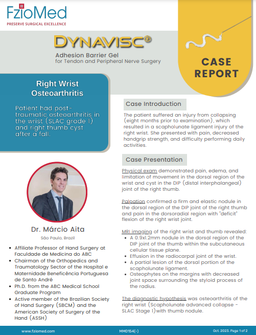 Dynavisc gel used in wrist osteoarthritis. Dr. Márcio Aita, Case Report 2023